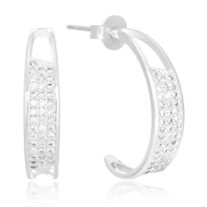 Brinco de prata argola tarraxa meia lua cravejada