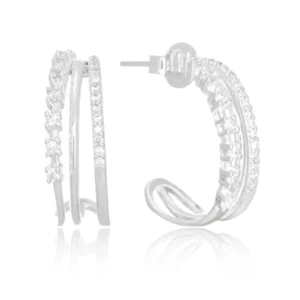 Brinco de prata argola tripla com zircônias