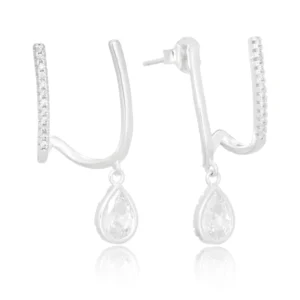 Brinco de prata aro duplo com pingente zircônia gota