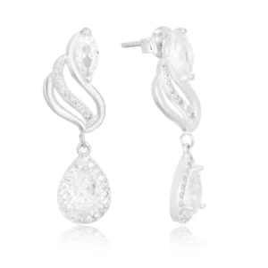 Brinco de prata cravejado com pingente zircônia gota
