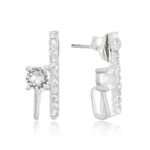 Brinco de prata duplo detalhe cravejado zircônias