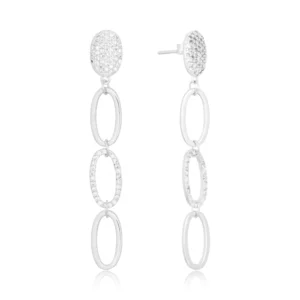 Brinco de prata elos ovais lisos e cravejados