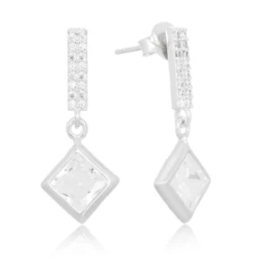 Brinco de prata fio cravejado pingente geométrico