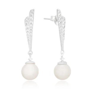 Brinco de prata fio duplo cravejado com pérola