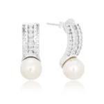 Brinco de prata fio duplo cravejado e pérola