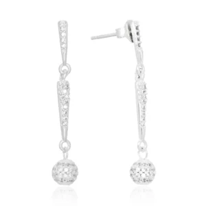 Brinco de prata fio duplo e bolinha cravejada