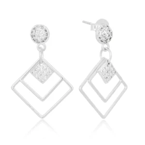 Brinco de prata geométrico triplo cravejado