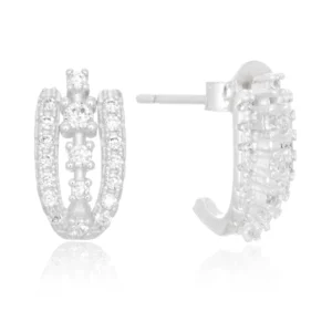 Brinco de prata três aros cravejados zircônia central