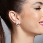 Brinco de prata três aros cravejados zircônia central