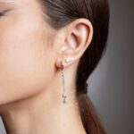 Brinco de prata três zircônias crescentes cristal