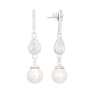 Brinco de prata zirconia gota e perola