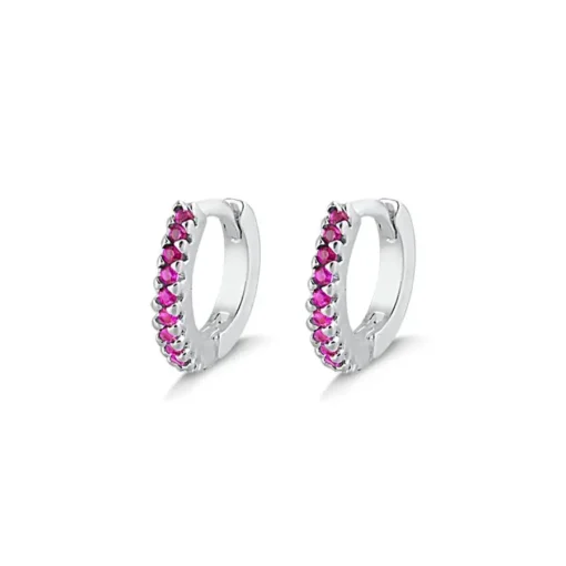 Brinco de prata 925 argola pequena cravejada rubi 1,2 cm - Imagem 1