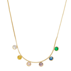 Colar zircônias redondas colorida banhado a ouro 18 k