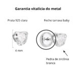 Brinco de prata tarraxa baby zircônia coração cristal - Imagem 3
