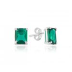 Brinco de prata 925 zircônia retangular verde 8 mm