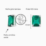 Brinco de prata 925 zircônia retangular verde 8 mm - Imagem 3