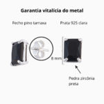 Brinco de prata 925 zircônia retangular preta 8 mm - Imagem 3