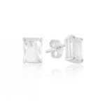 Brinco de prata 925 zircônia retangular cristal 8 mm
