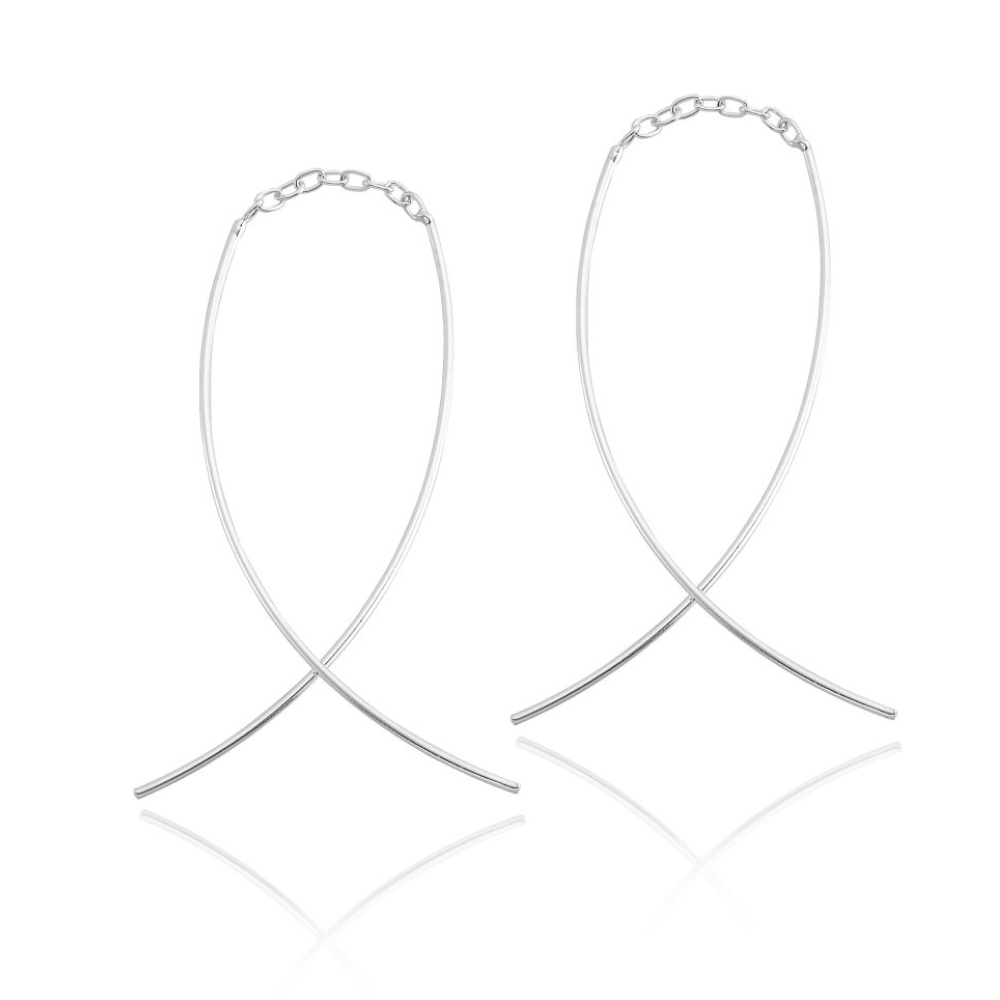 brinco-de-prata-corrente-fios-rigidos Brinco de prata 925 corrente dois fios rígidos iguais - Imagem 1