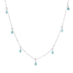 Colar de prata 925 zircônias gotas penduradas turmalina 45 cm + extensor