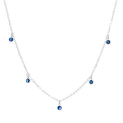 Colar de prata 925 zircônias redondas penduradas azul escuro 45 cm + extensor