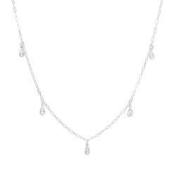 Colar de prata 925 zircônias gotas penduradas cristais 45 cm + extensor