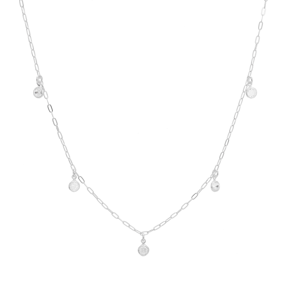 colar-de-prata-zirconias-redondas-penduradas-cristal Colar de prata 925 zircônias redondas penduradas cristais 45 cm + extensor - Imagem 1