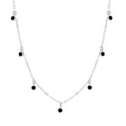 Colar de prata 925 zircônias redondas penduradas pretas 45 cm + extensor