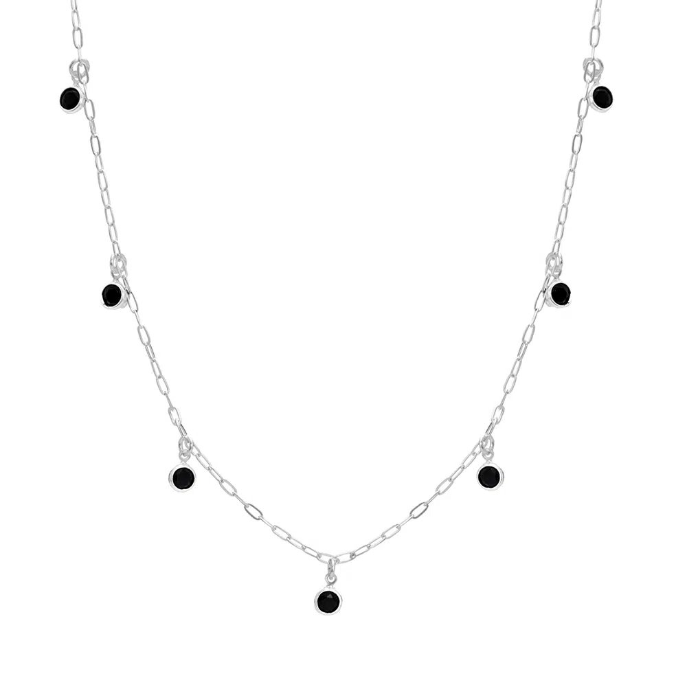 colar-de-prata-zirconias-redondas-preta Colar de prata 925 zircônias redondas penduradas pretas 45 cm + extensor - Imagem 1
