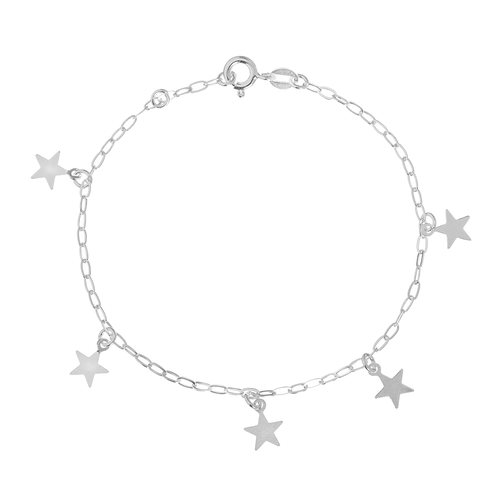 pulseira-de-prata-estrelas-lisas Pulseira de prata 925 pingentes estrelas lisas - Imagem 1