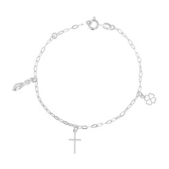 Pulseira de prata 925 patuá trevo cruz e figa