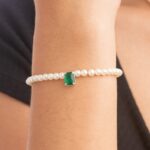 Pulseira de prata 925 pérolas com zircônia esmeralda - Imagem 2