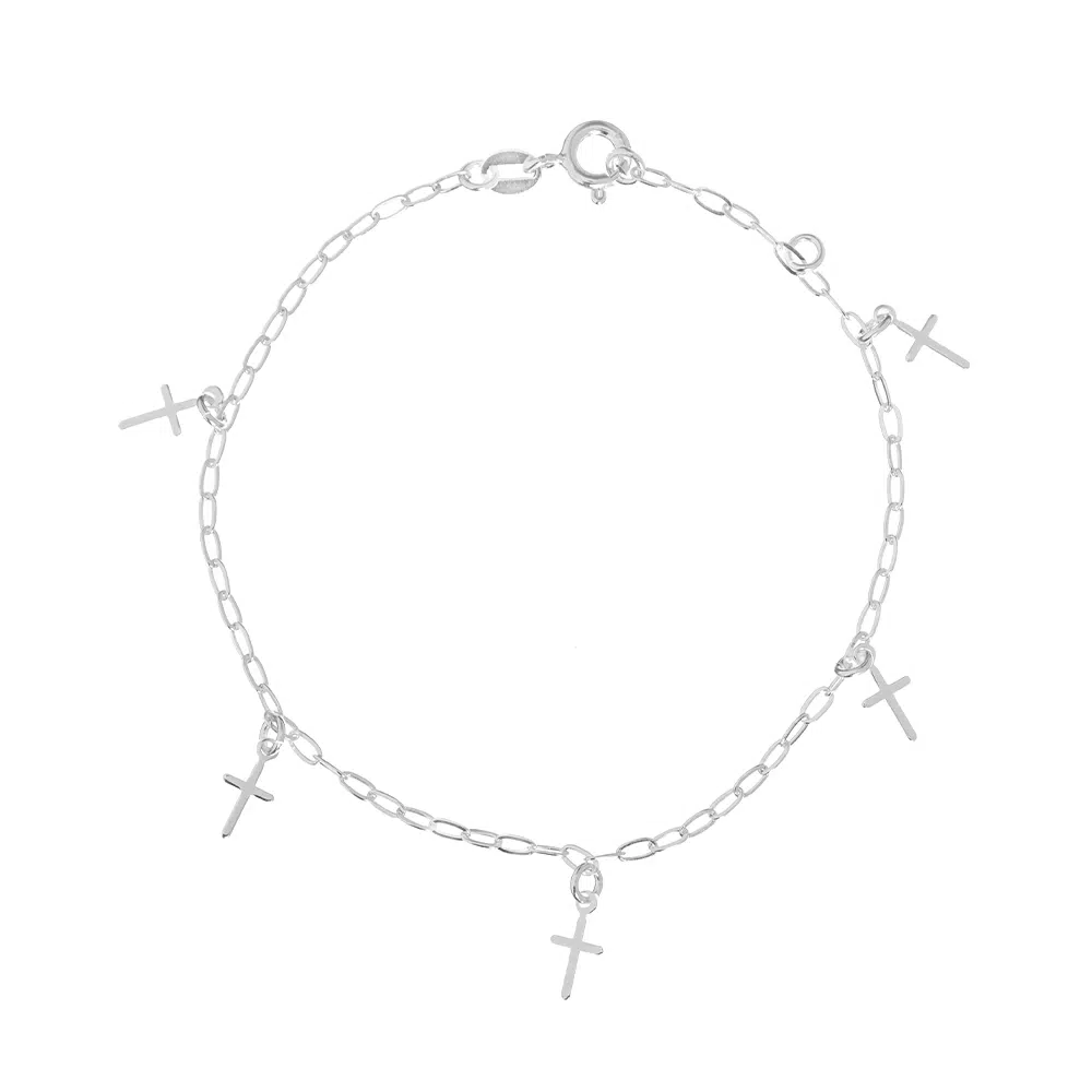 pulseira-de-prata-pingentes-cruz Pulseira de prata 925 pingentes cruz - Imagem 1