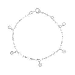 Pulseira de prata 925 zircônias redondas penduradas cristal