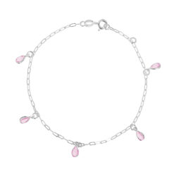 Pulseira de prata 925 zircônias gotas penduradas rosa