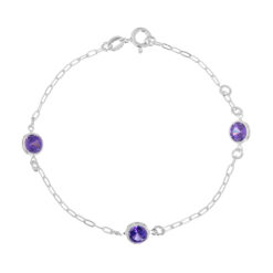 Pulseira de prata 925 zircônias redondas maiores ametista