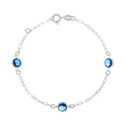 Pulseira de prata 925 zircônias redondas maiores azul escuro