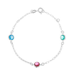 Pulseira de prata 925 zircônias redondas maiores coloridas