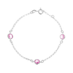 Pulseira de prata 925 zircônias redondas maiores rosa