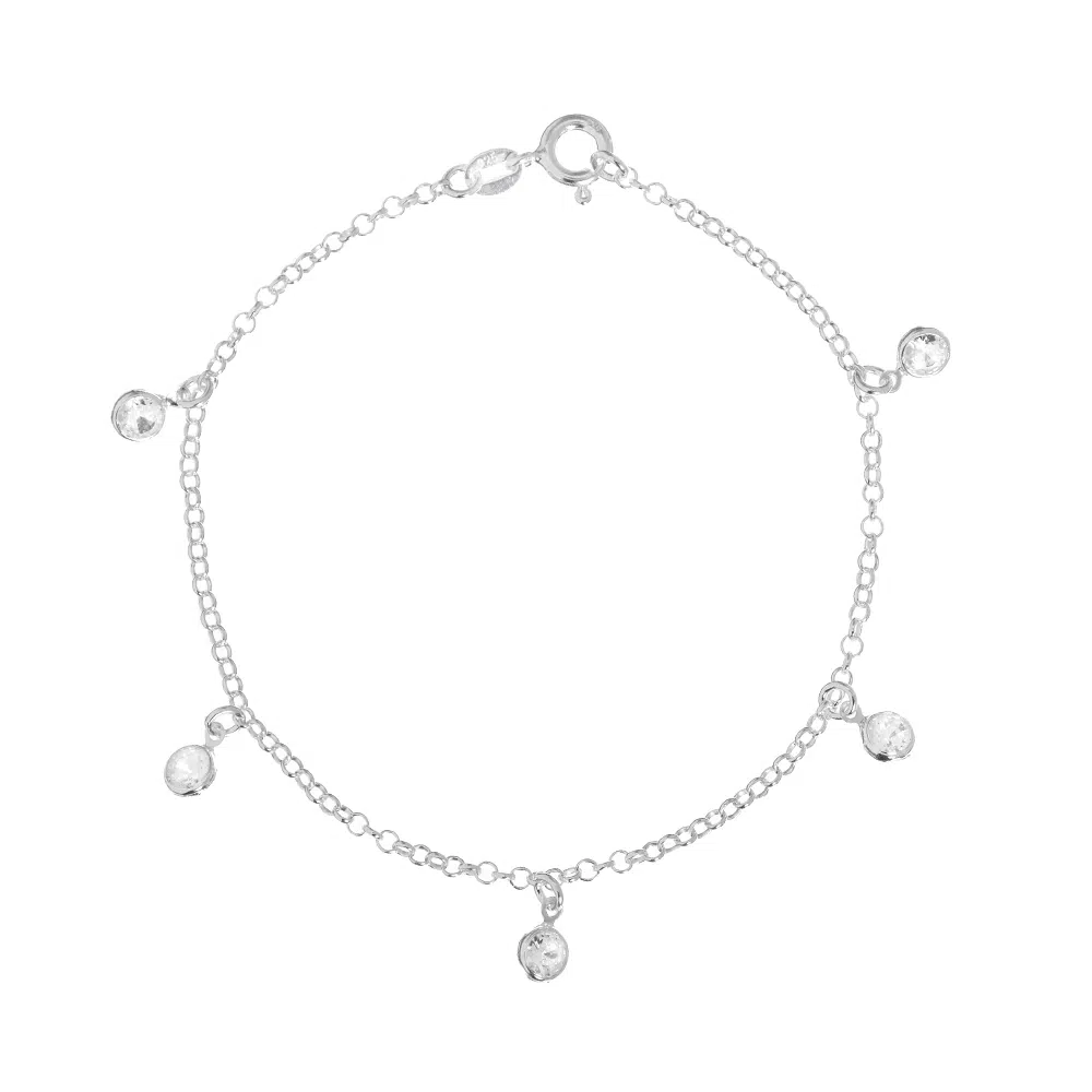 Pulseira de prata 925 zircônias cristais penduradas - Imagem 1