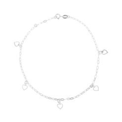 Tornozeleira de prata 925 corações vazados pendurados