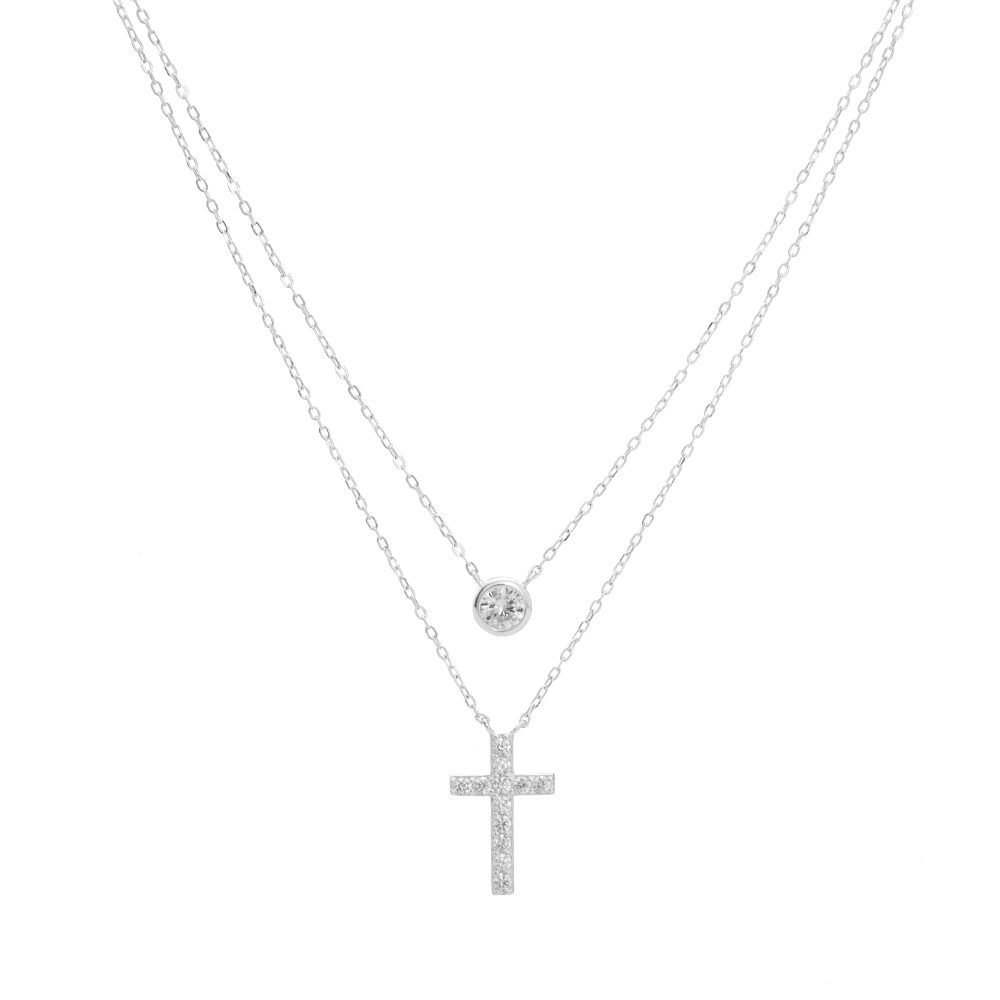 colar-de-prata-duplo-ponto-de-luz-cruz Colar de prata 925 duplo ponto de luz e cruz - Imagem 1