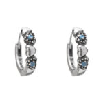 Brinco de prata 925 argolinha mini com corações e zircônias azul turquesa 1,1 cm