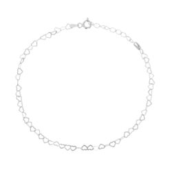 Tornozeleira de prata 925 elos corações