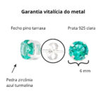 Brinco de prata 925 zircônia redonda azul turmalina 6 mm - Imagem 3