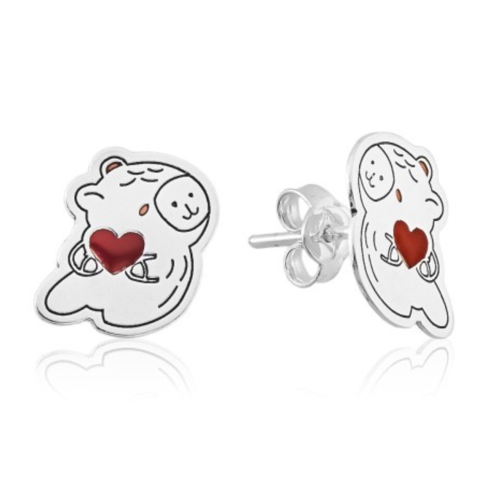 brinco-de-prata-capybara-coraçao Brinco de prata 925 capivara coração vermelho - Imagem 1
