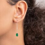 Brinco de prata 925 gancho com zircônia retangular verde - Imagem 2
