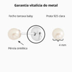 Brinco de prata 925 tarraxa baby com pérola 4 mm - Imagem 3