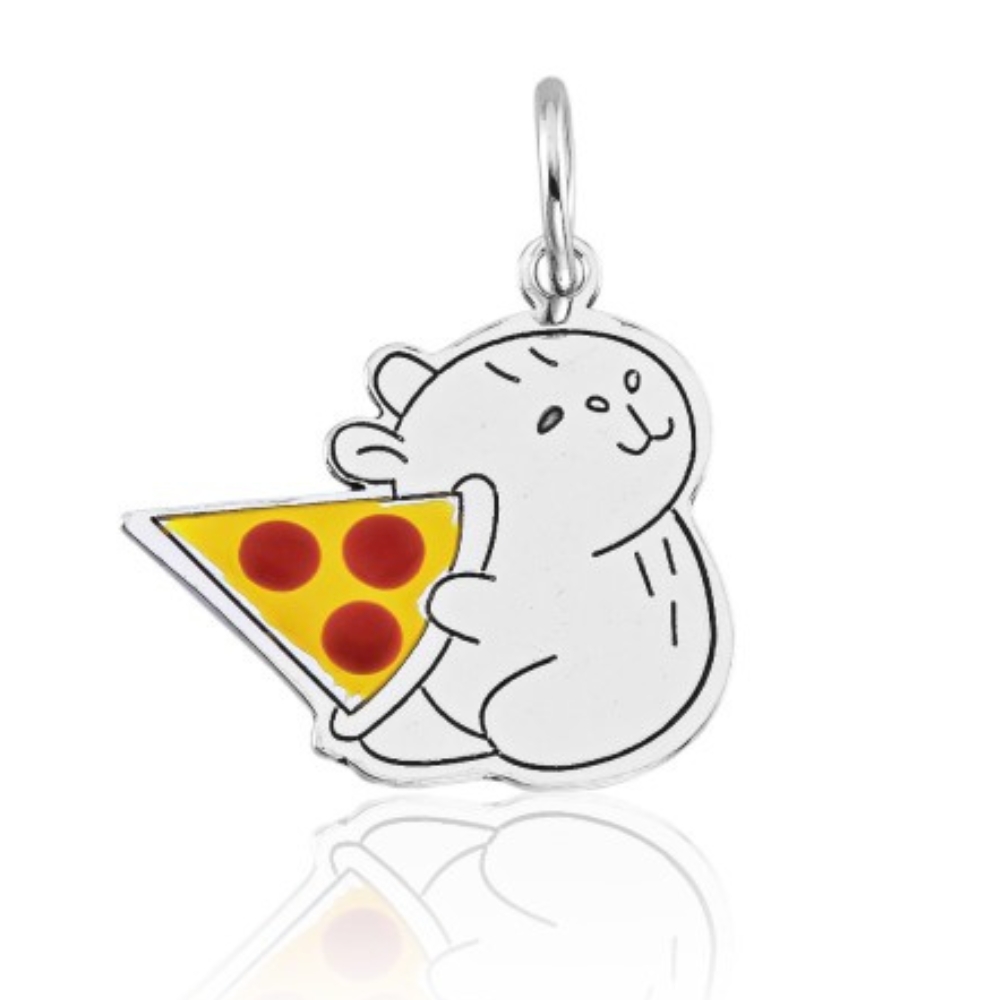 pingente-de-prata-capivara-pizza Pingente de prata 925 mini capivara comendo pizza - Imagem 1