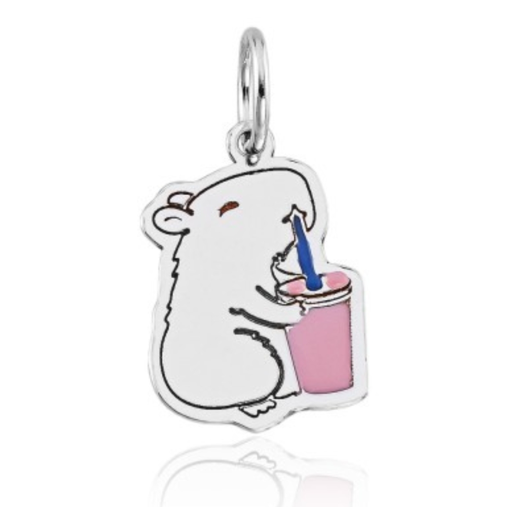 pingente-de-prata-capivara-tomando-suco Pingente de prata 925 mini capivara tomando suco - Imagem 1